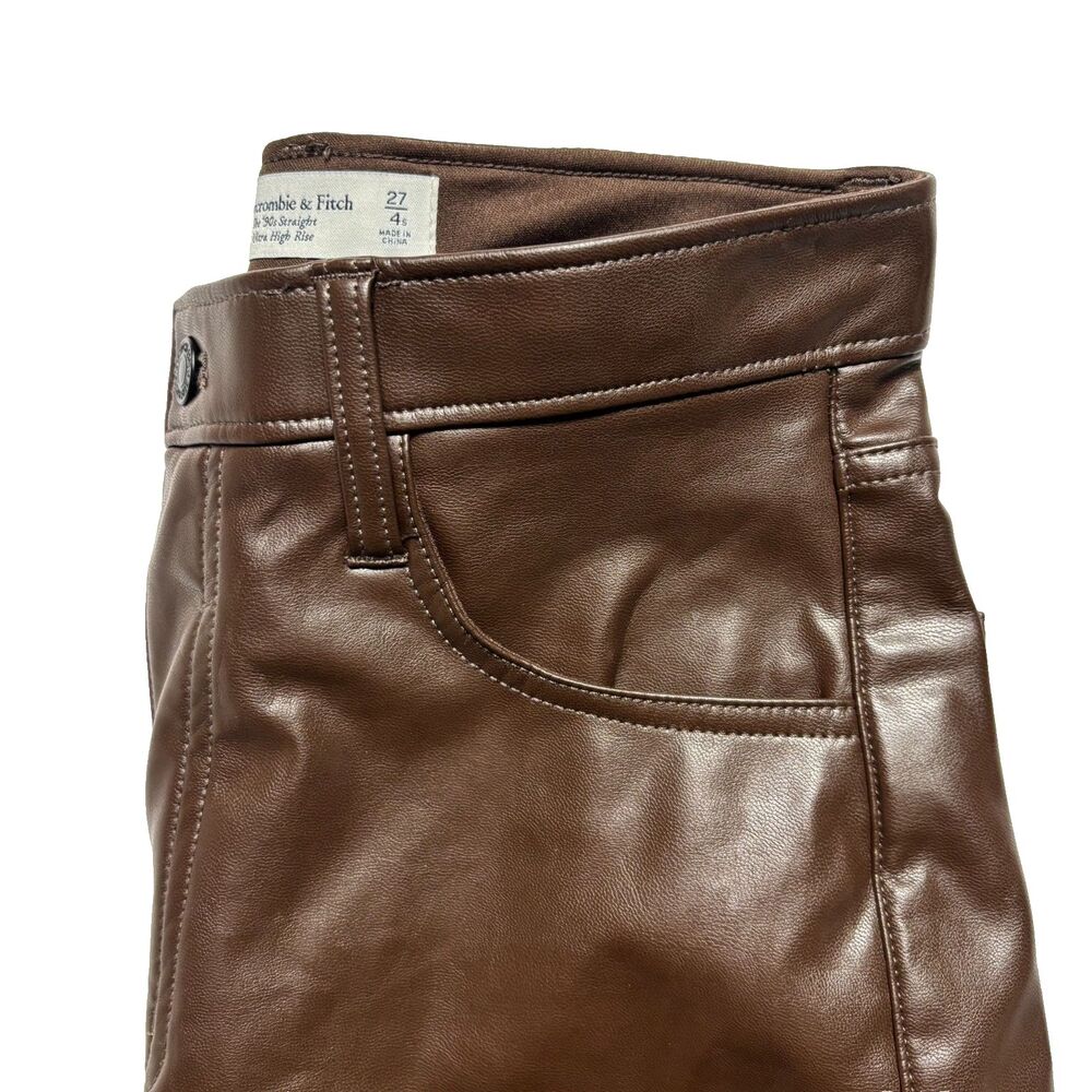 Abercrombie Fitch Pants Womens 27/4 90's Straight High Rise Brown Faux Leather